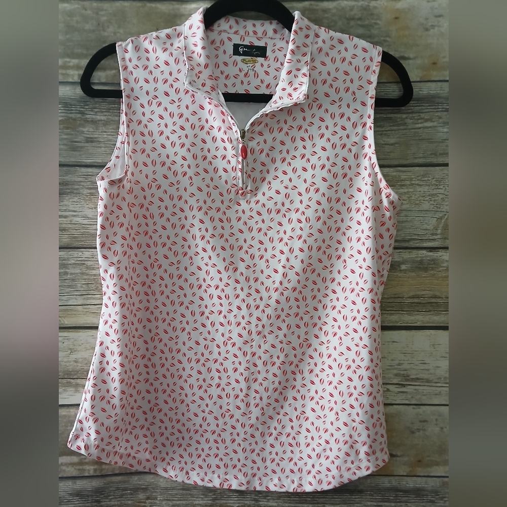 Greg Norman Women's Patterned Sleeveless Golf Top, White And Coral